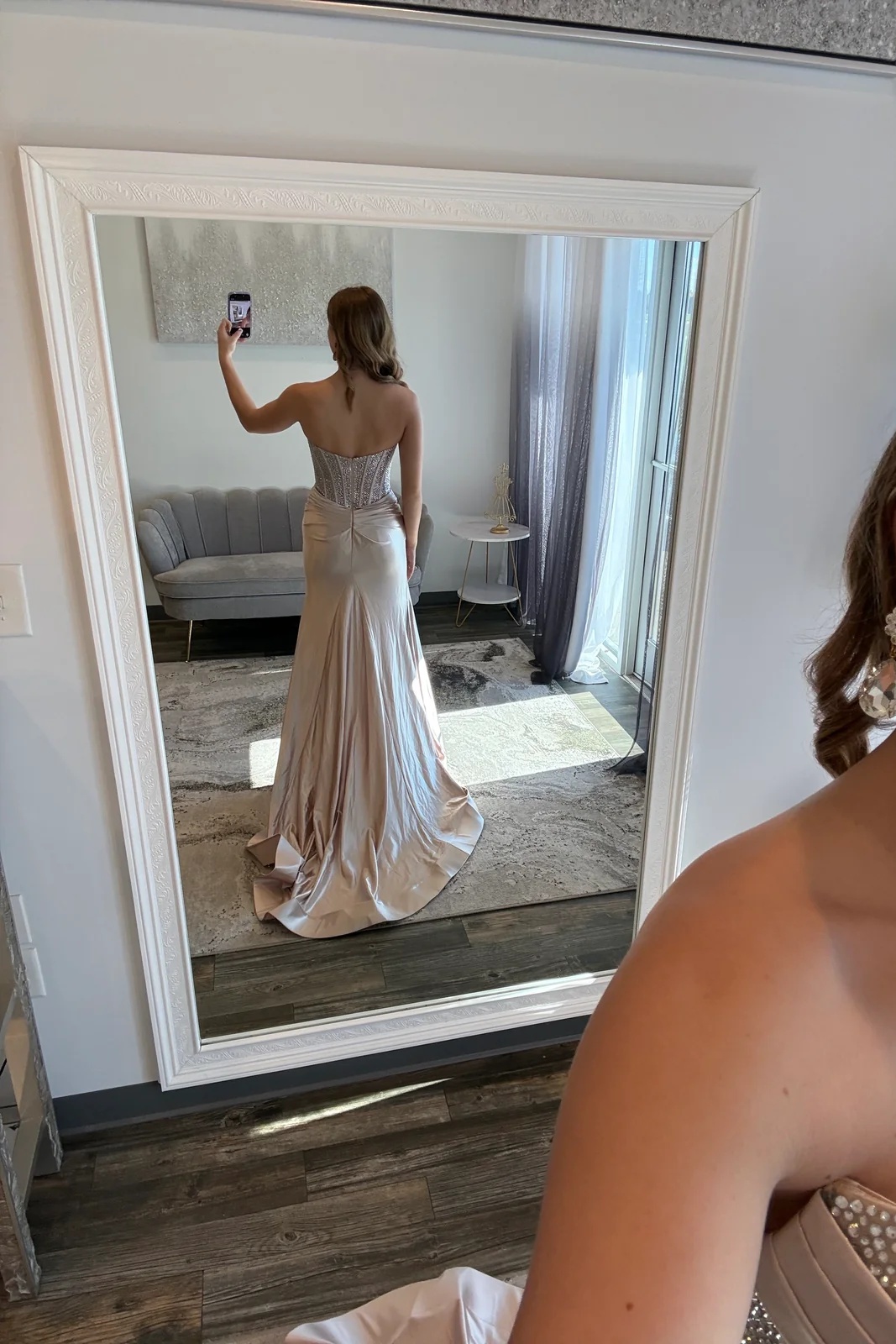 White Sweetheart Satin Beaded Corset Long Mermaid Prom Dress Split Evening Dress 