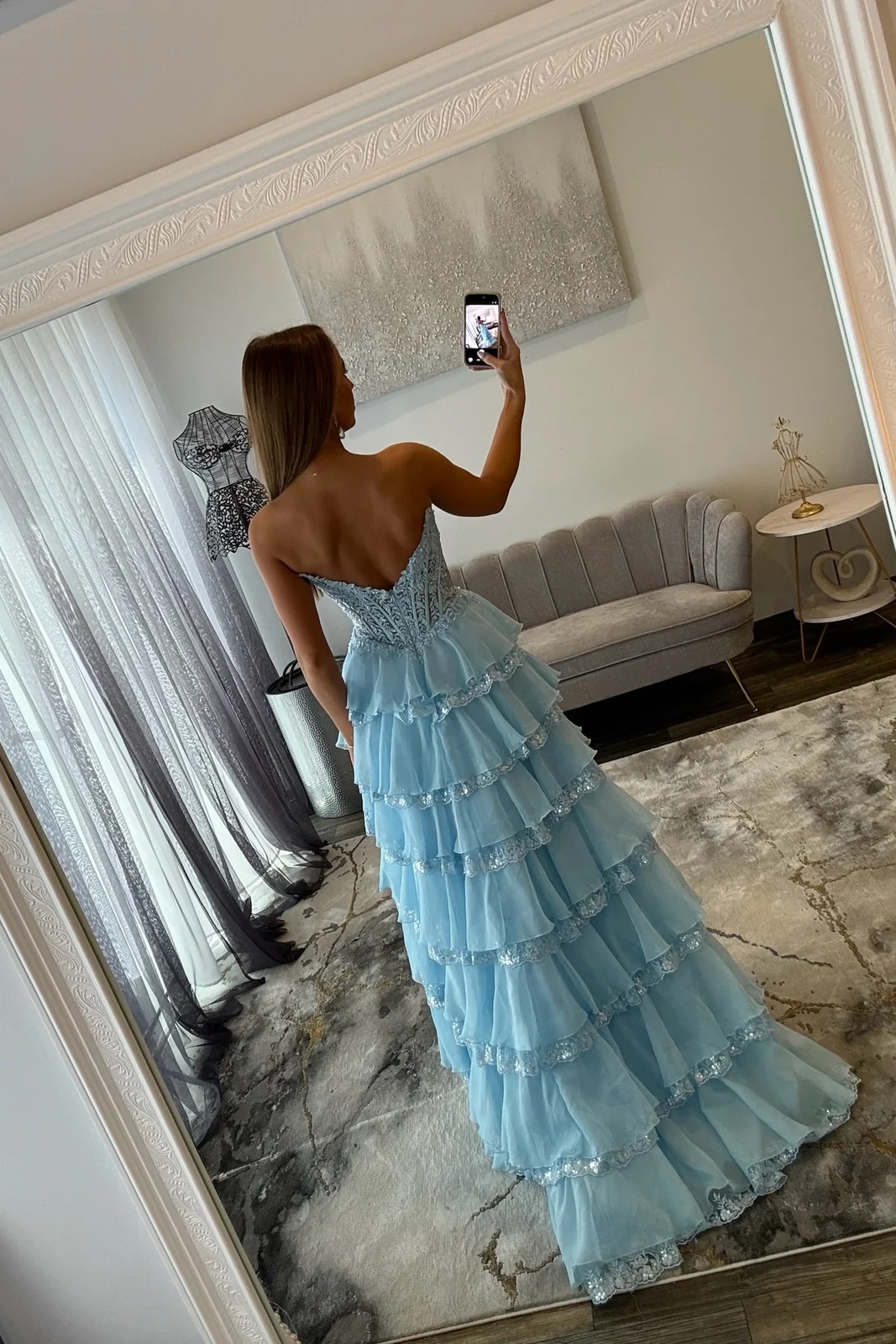 Yellow Sweetheart Chiffon Ruffles Lace Appliques A-Line Prom Dress