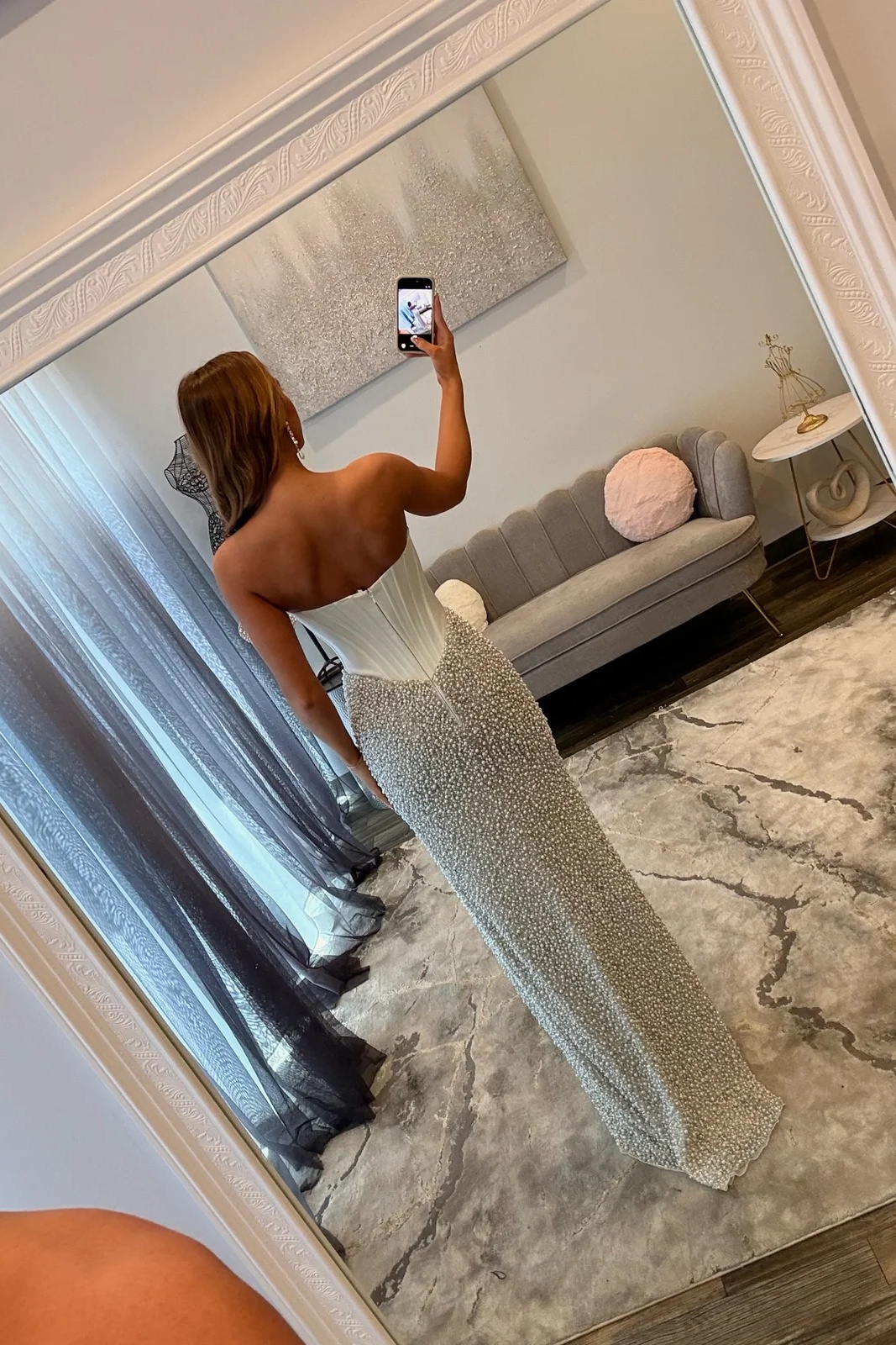 Strapless Beaded Crystal Floor-Length Mermaid Prom Dress with High Split
