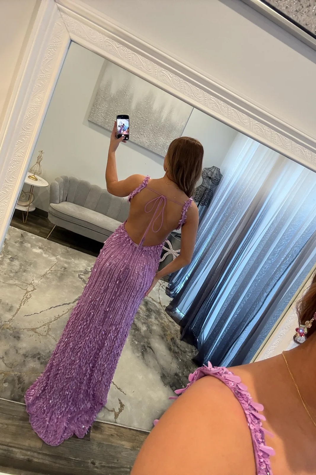 Spaghetti Straps Sequins Floor-Length Mermaid Prom Dress with High Split