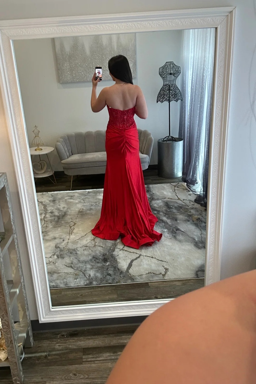 Sweetheart Satin Corset Lace Appliques Floor-Length Mermaid Prom Dress with Split