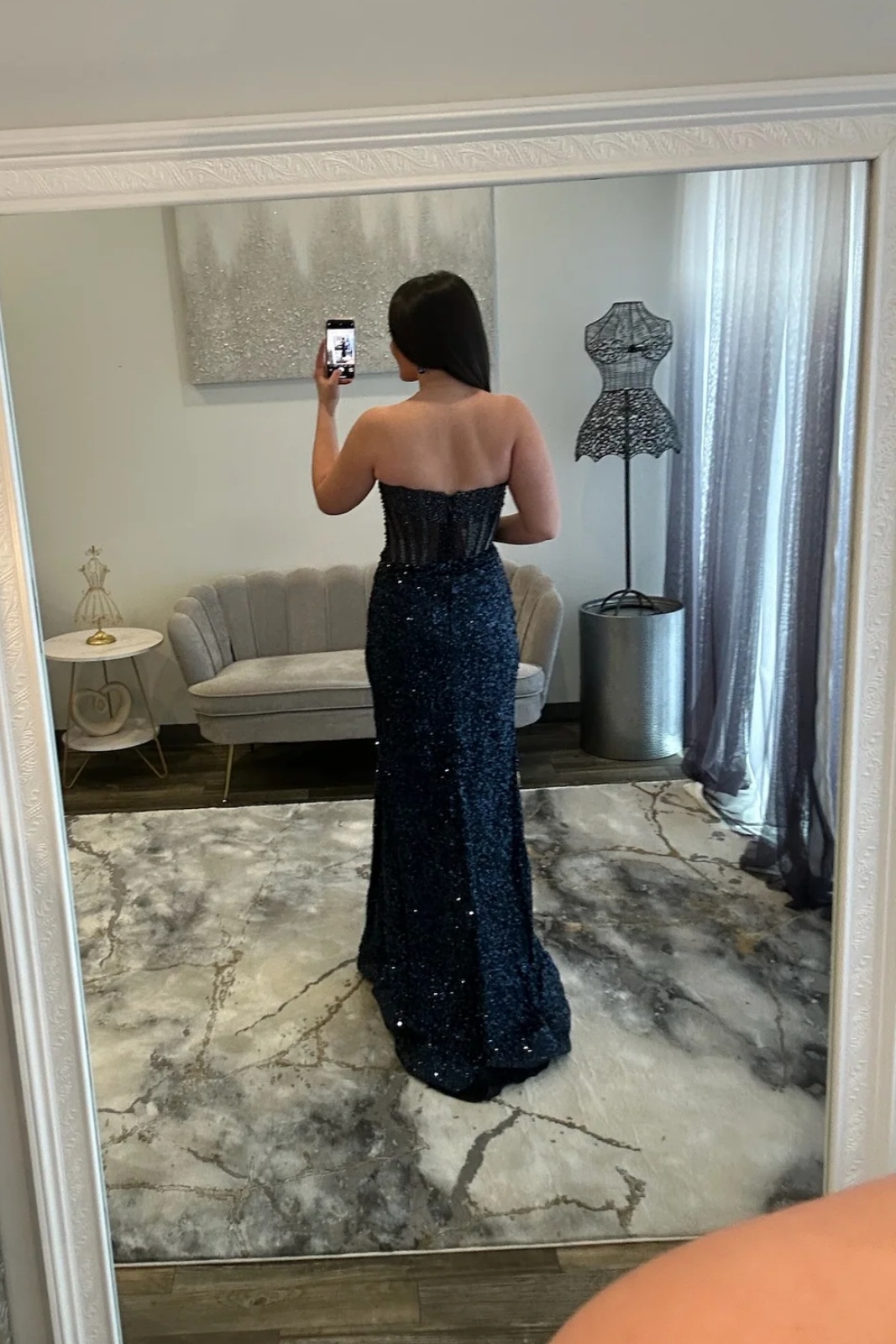 Strapless Sequin Beaded Floor-Length Mermaid Prom Dress with High Split
