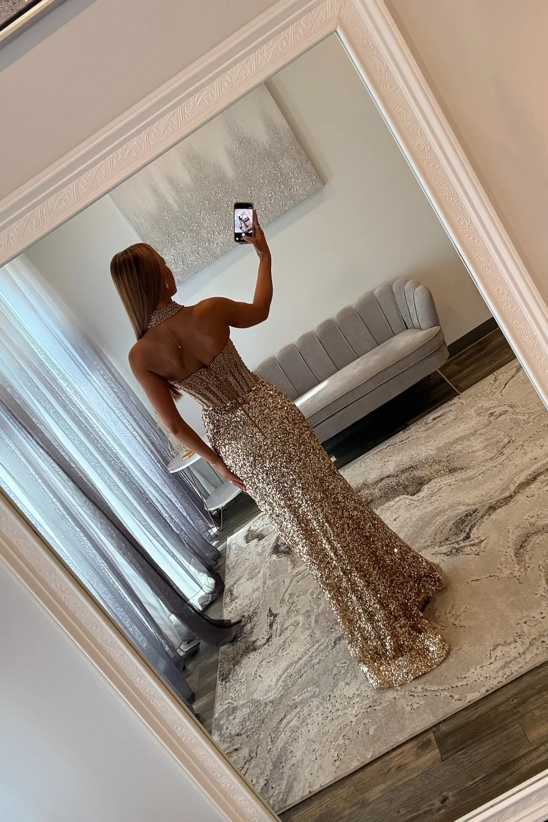 Strapless Sequin Beaded Floor-Length Mermaid Prom Dress with High Split
