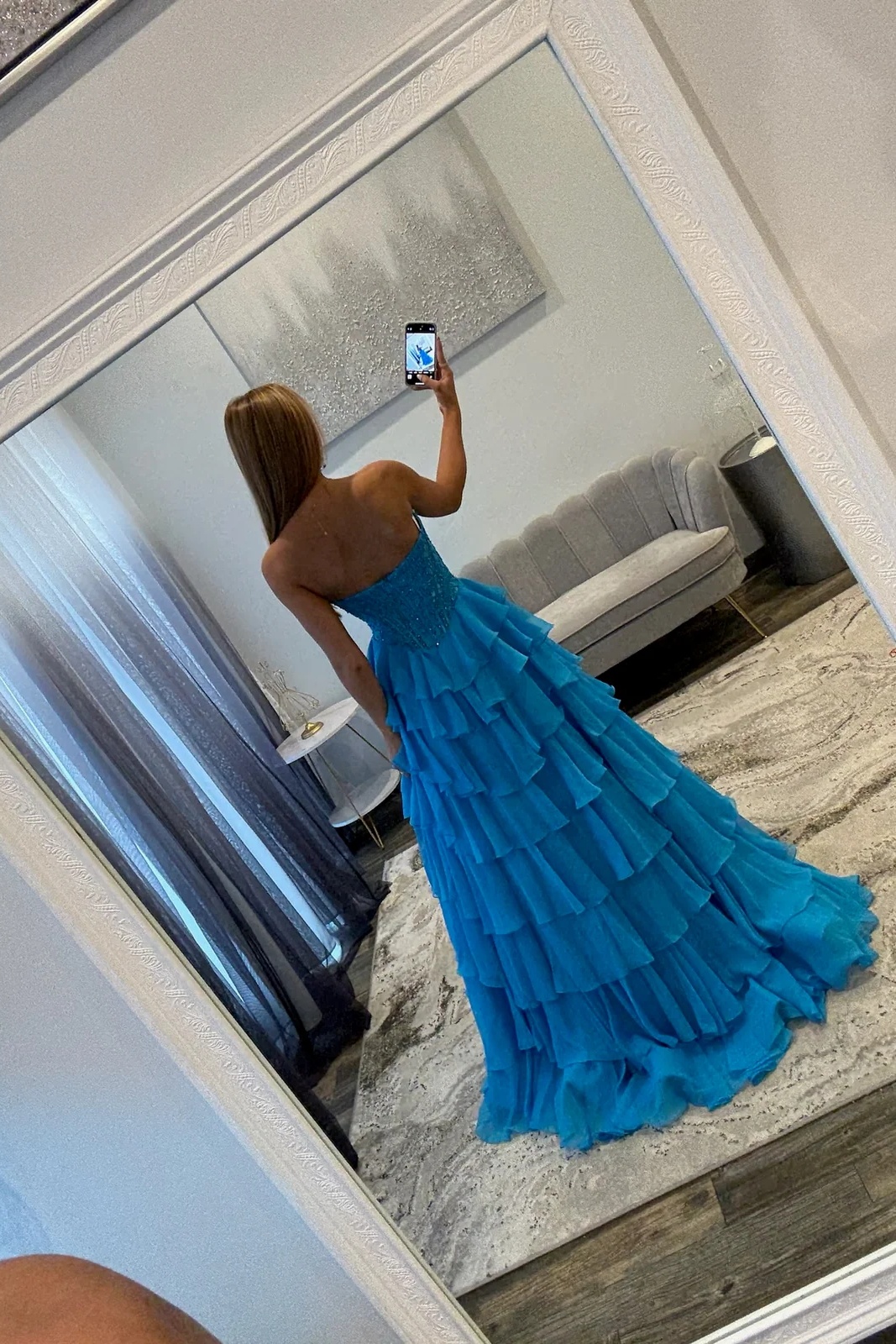 Sweetheart Beading Lace Appliques Ruffles Floor-Length A-Line Prom Dress