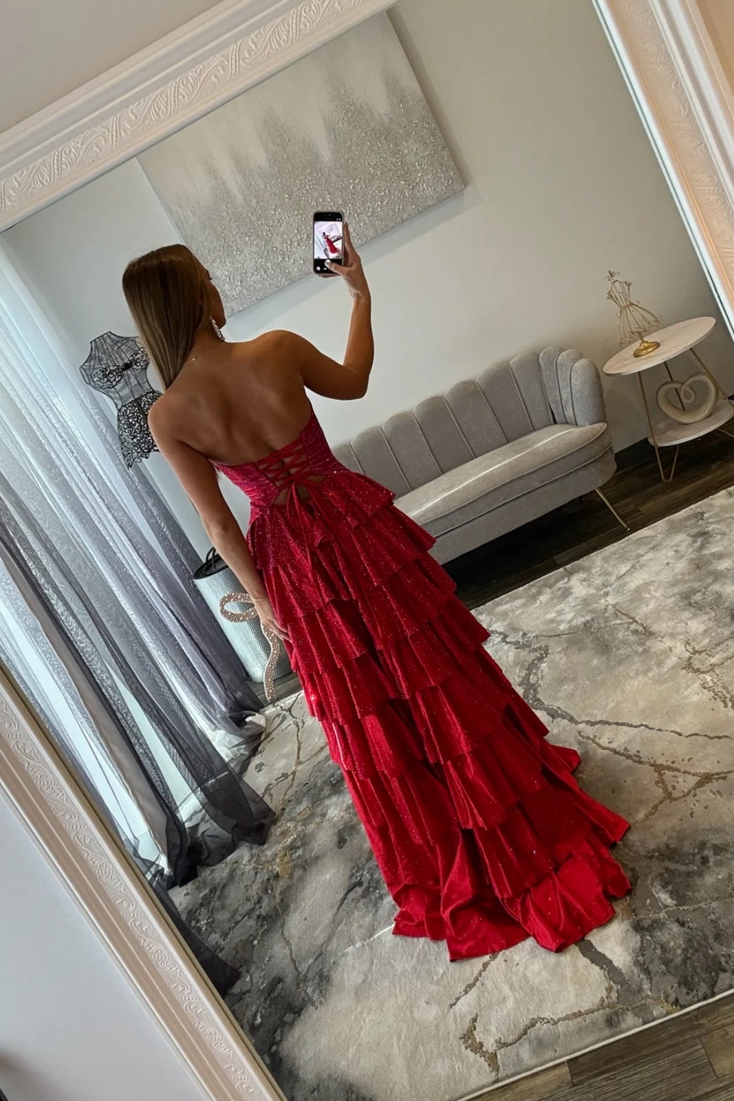 Sweetheart Beading Satin Ruffles Floor-Length High Split A-Line Prom Dress