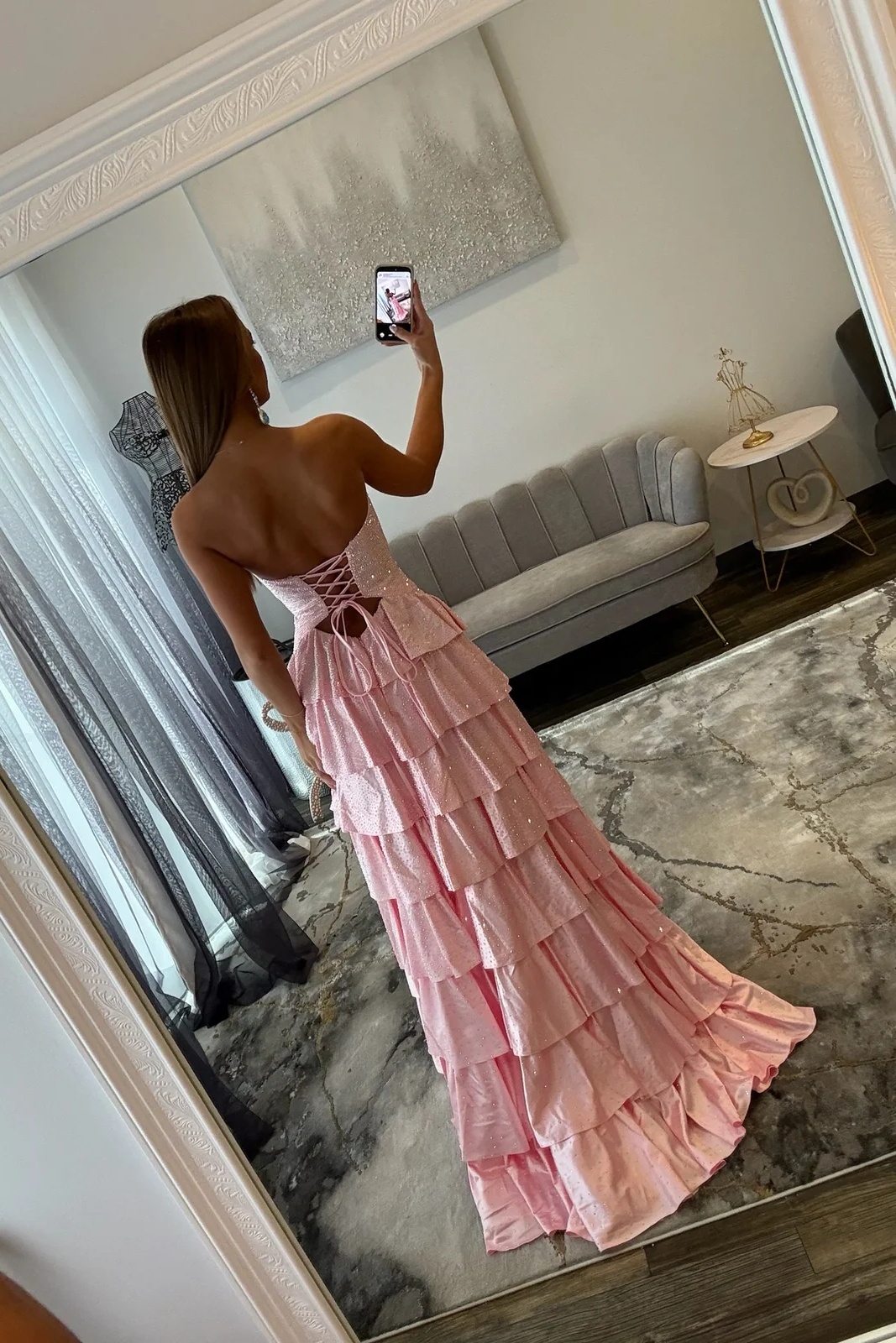 Sweetheart Beading Satin Ruffles Floor-Length High Split A-Line Prom Dress