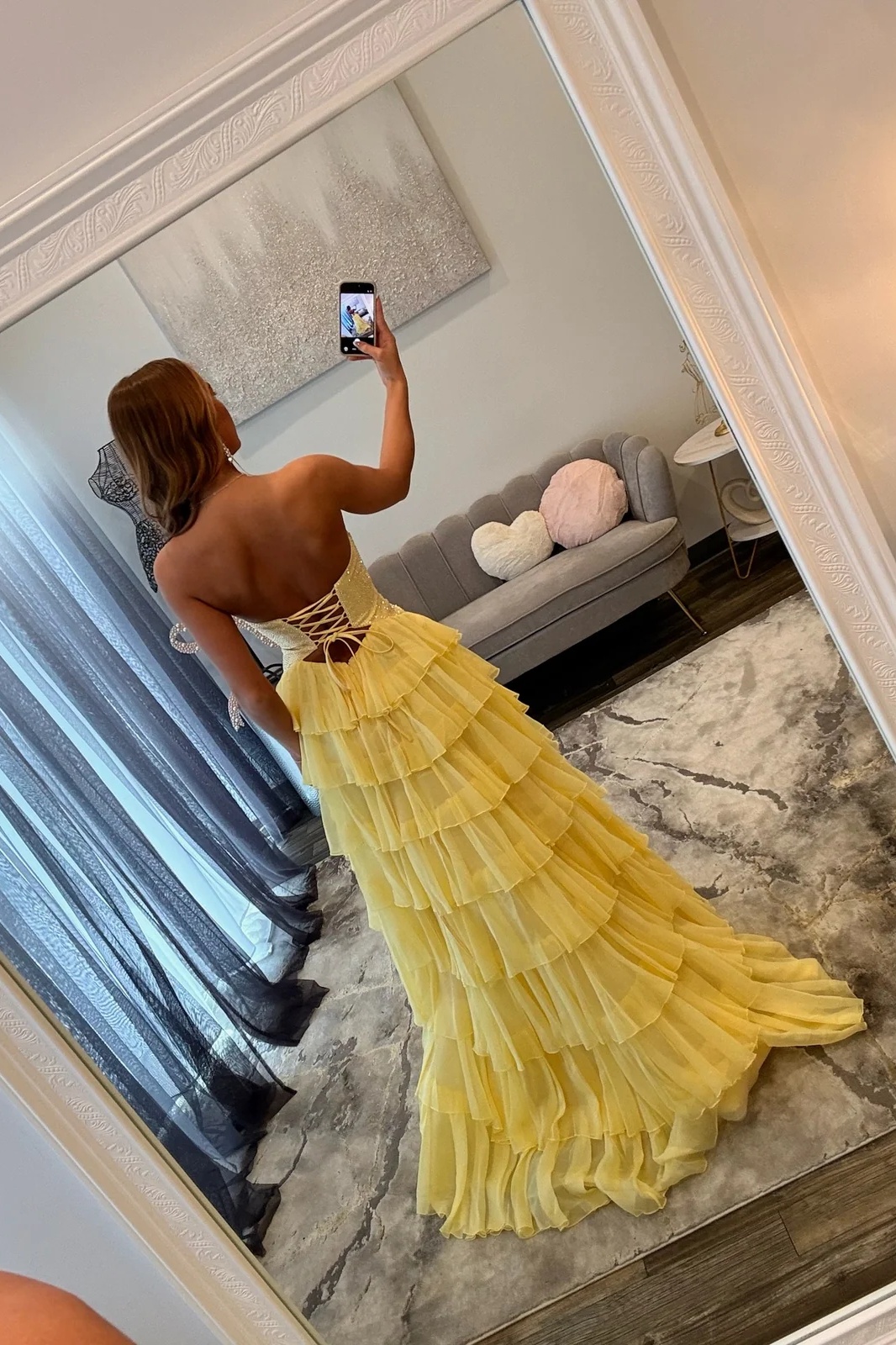 Sweetheart Beading Satin Cutout Ruffles High Split Long A-Line Prom Dress