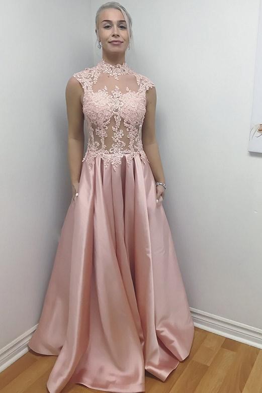 Unique High Neck Sleeveless Appliques Floor-Length Evening Dress-newarrivaldress