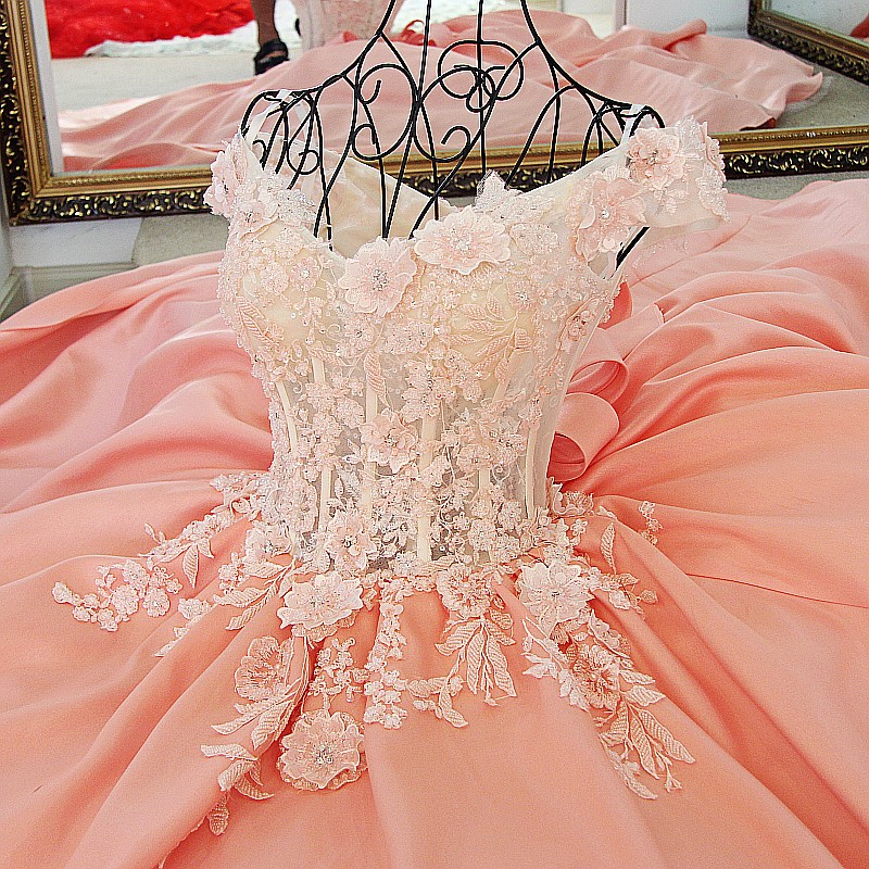 Lace Off-The-Shoulder Bow Ball Gown Sweep Train Prom Dresses-newarrivaldress