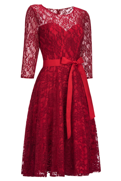 Vintage A-line Burgundy Lace Dresses with Sleeves-newarrivaldress
