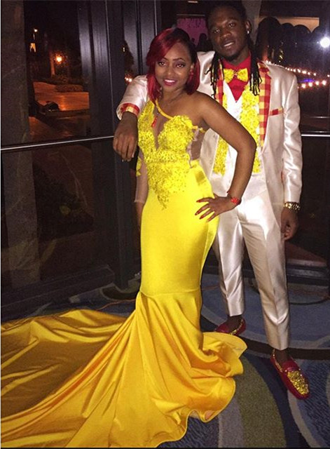 Lace Appliques Yellow Long Prom Dresses for Juniors | One Sleeve Evening Gowns BA7778-newarrivaldress