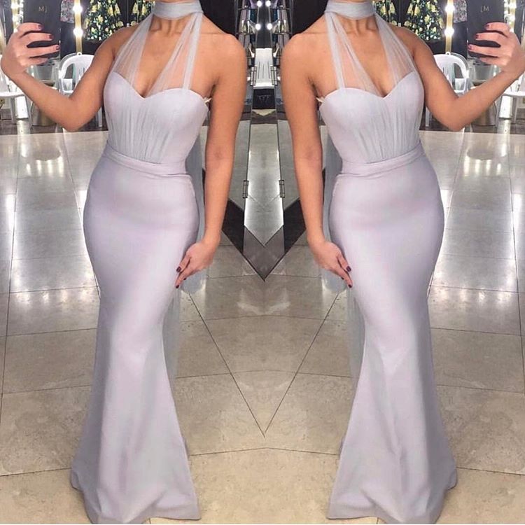 Chic Halter Sleeveless Tulle Sexy Mermaid Floor-Length Prom Dresses-newarrivaldress