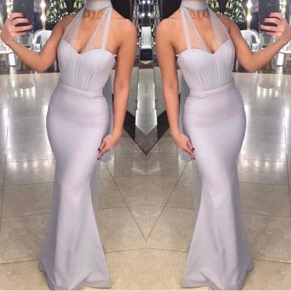 Chic Halter Sleeveless Tulle Sexy Mermaid Floor-Length Prom Dresses-newarrivaldress