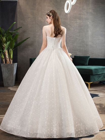 Princess-Wedding-Dresses-Ivory-Illusion-Neck-Beaded-Sleeveless-Floor-Length-Bridal-Gown-newarrivaldress