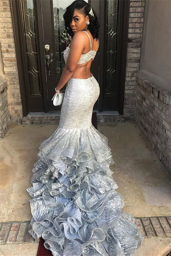 Unique Spaghetti Straps Sleeveless V-Neck Mermaid Prom Dress-newarrivaldress