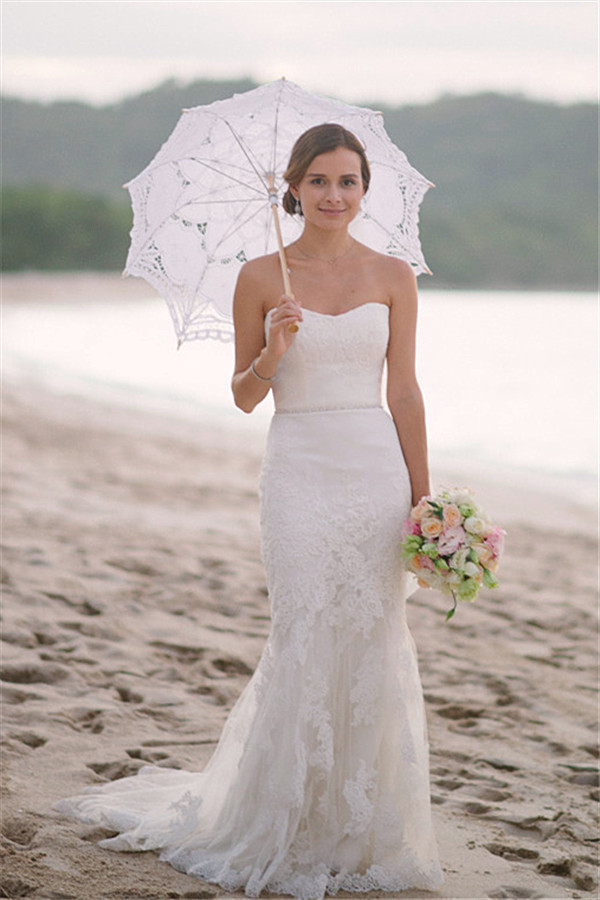 Sexy Lace Wedding Dresses Beach Mermaid Strapless Bridal Dress -newarrivaldress