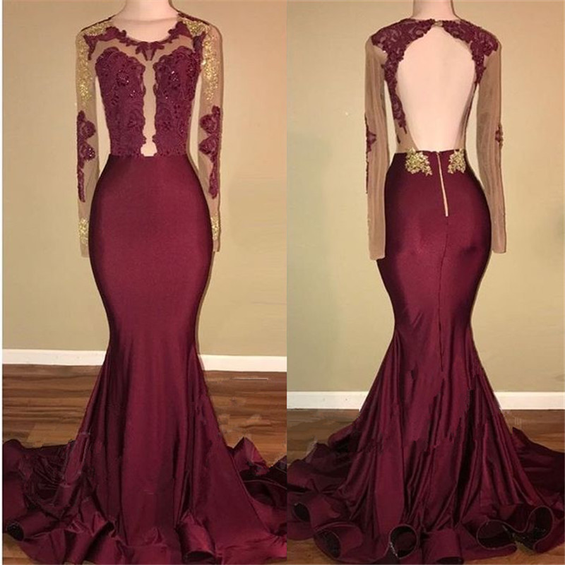 Burgundy Long-Sleeve Prom Dress |Lace Long Evening Gowns BA8439-newarrivaldress