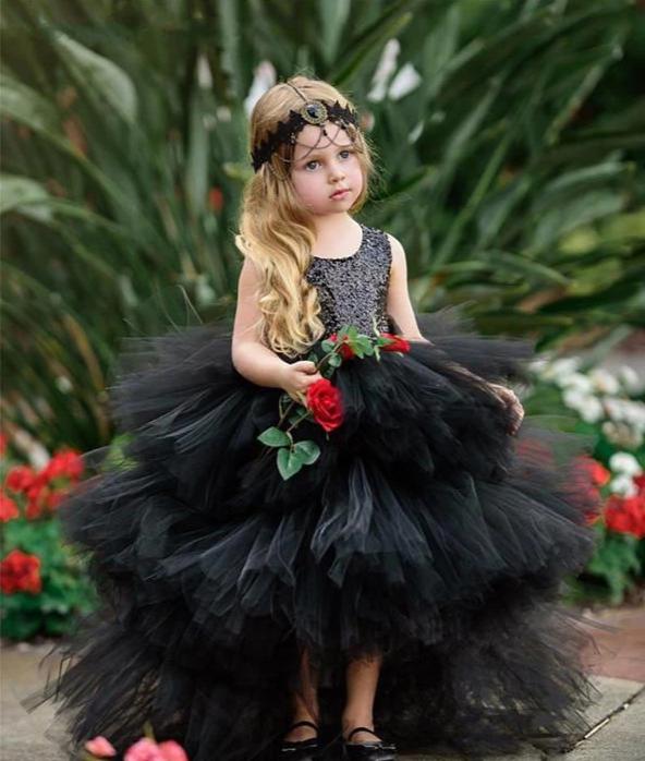 Black Sleeveless Tulle Flower Girl Dress PettiSkirt Ball Gown-newarrivaldress