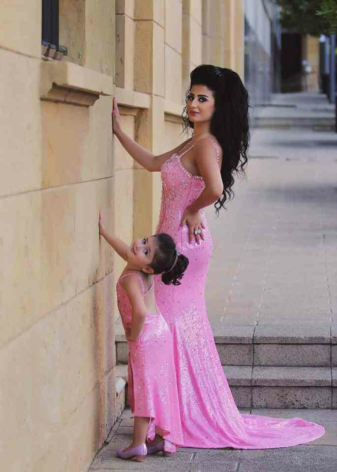 Spaghetti-Straps Sexy Open-Back Sequined Crystal Mermaid Pink Prom Dress-newarrivaldress