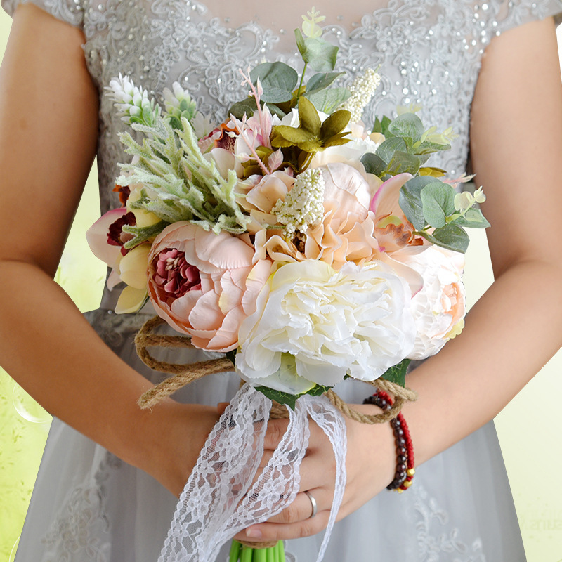 Real Touch Colorful Artifial Roses Wedding Bouquet