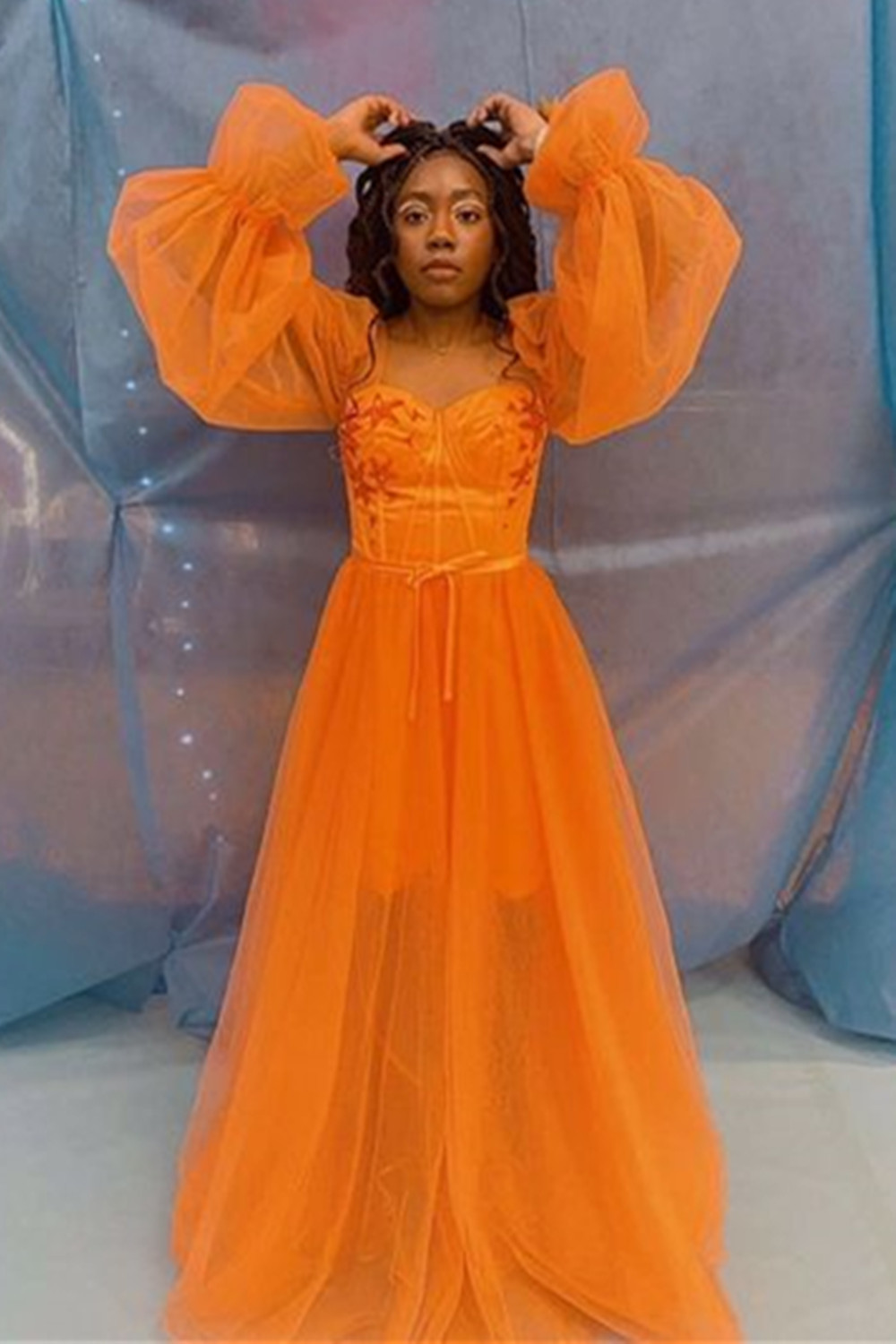 Chic Off-The-Shoulder Long-Sleeves Sheer-Tulle Prom Dress-newarrivaldress