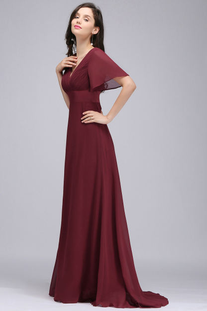 COLETTE | A-line Floor-length Chiffon Burgundy Prom Dress with Soft Pleats-newarrivaldress