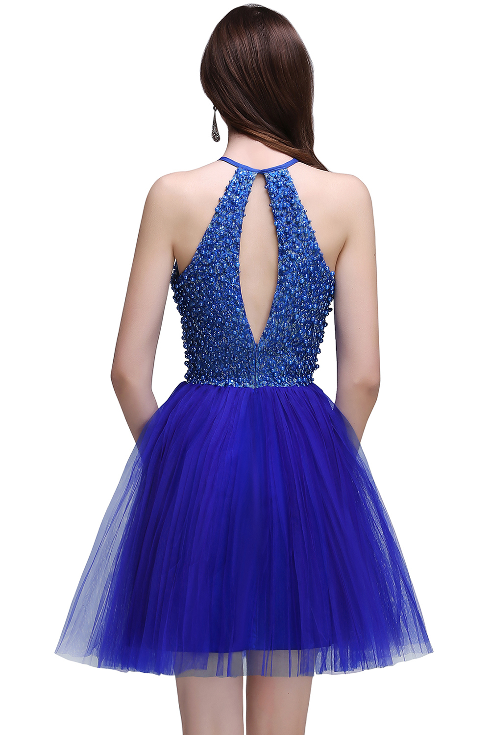 CAITLYN | A-line Halter Neck Short Tulle Royal Blue Homecoming Dresses with Beading-newarrivaldress