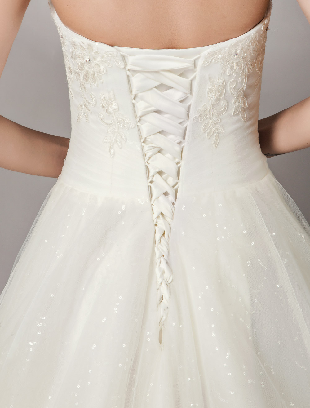 Wedding Dresses Ivory Strapless Lace Beaded Chapel Train Bridal Gowns-newarrivaldress