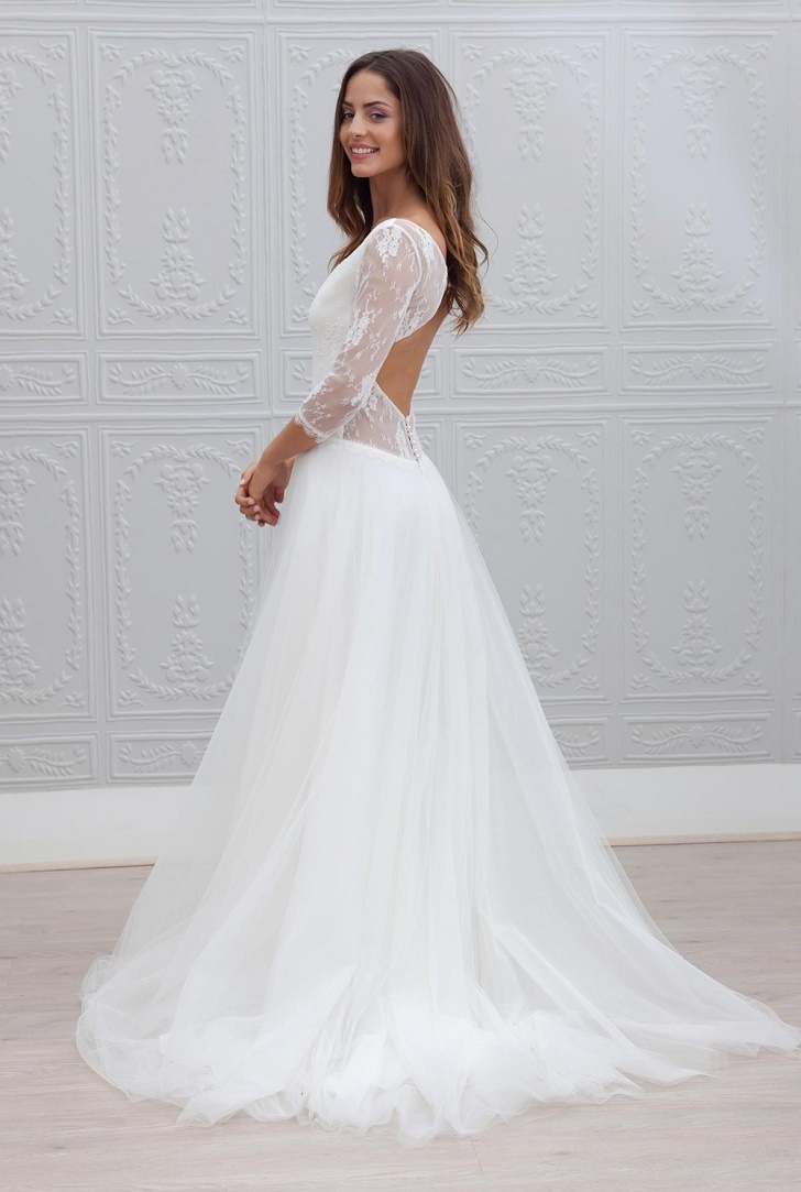 Sweep Train Simple Open Back V-neck A-line Wedding Dresses-newarrivaldress