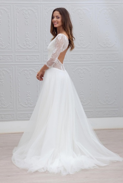 Sweep Train Simple Open Back V-neck A-line Wedding Dresses-newarrivaldress