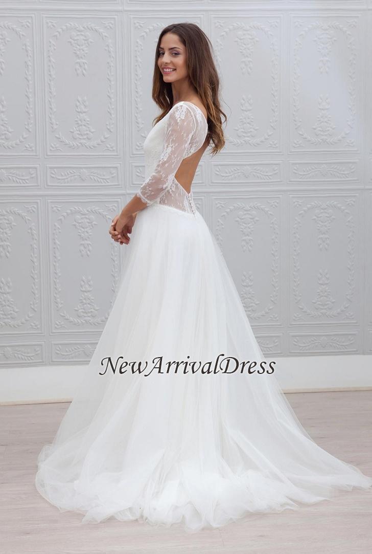 Sweep Train Simple Open Back V-neck A-line Wedding Dresses-newarrivaldress