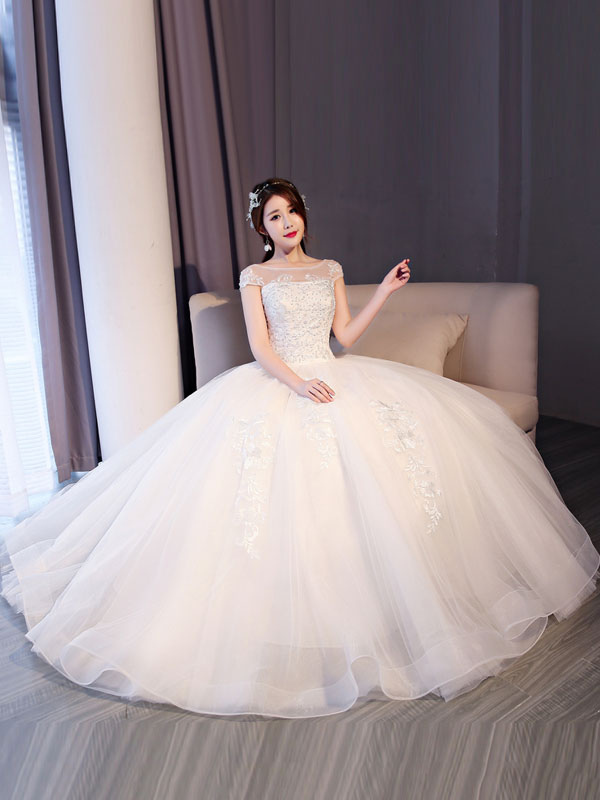 Princess Wedding Dresses Lace Beaded Ball Gowns Sleeveless Floor Length Bridal Dress-newarrivaldress