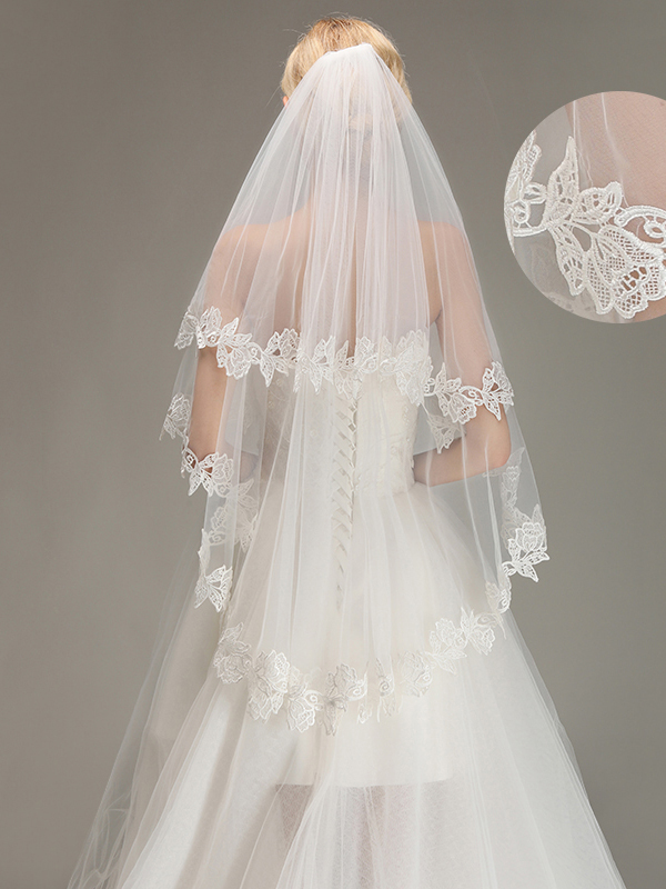Lace Applique Two Layers Wedding Veils With Comb-newarrivaldress
