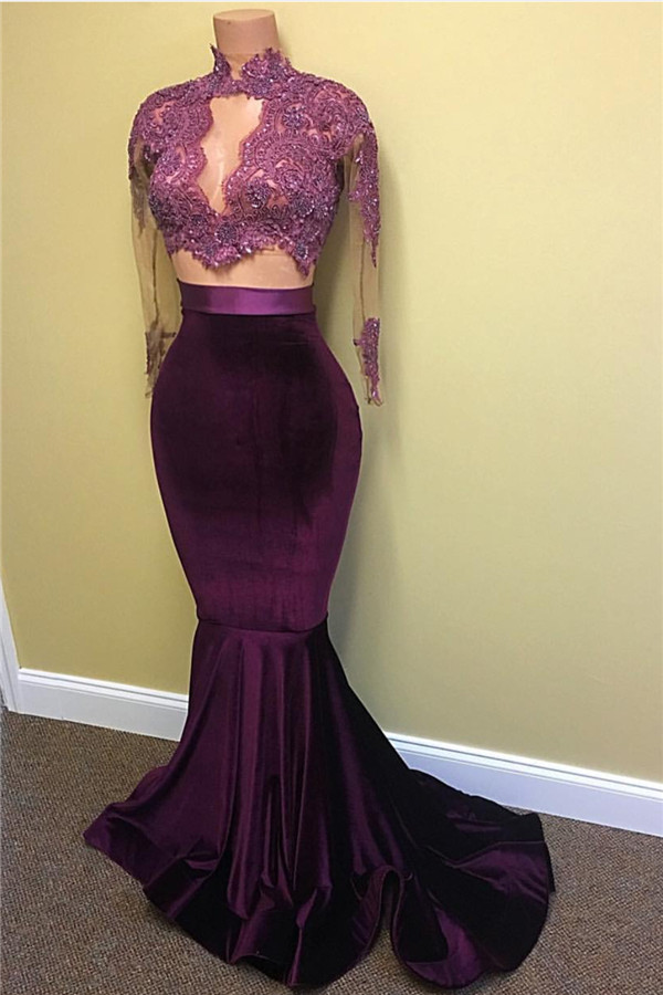 Long Sleeve Mermaid Modest High Neck Lace Appliques Prom Dresses BA4641-newarrivaldress