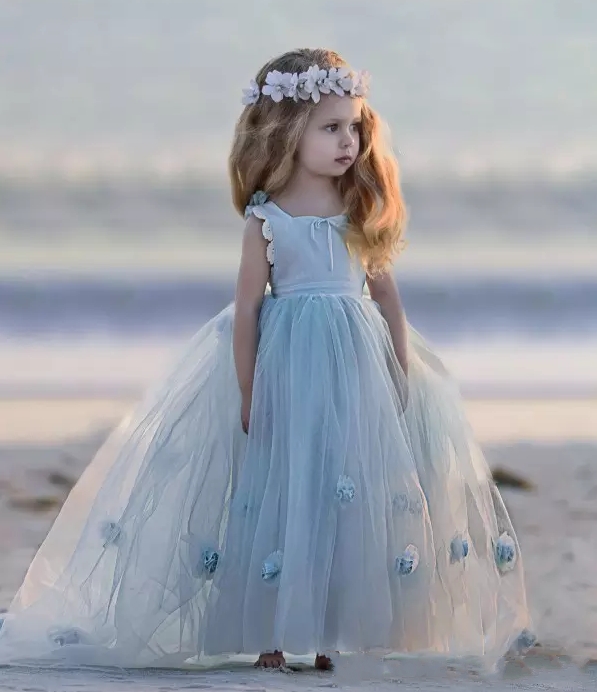 Light Sky Blue Princess Flower Girl's Dresses Sleeveless Ball Gown Party Dress for Kids-newarrivaldress