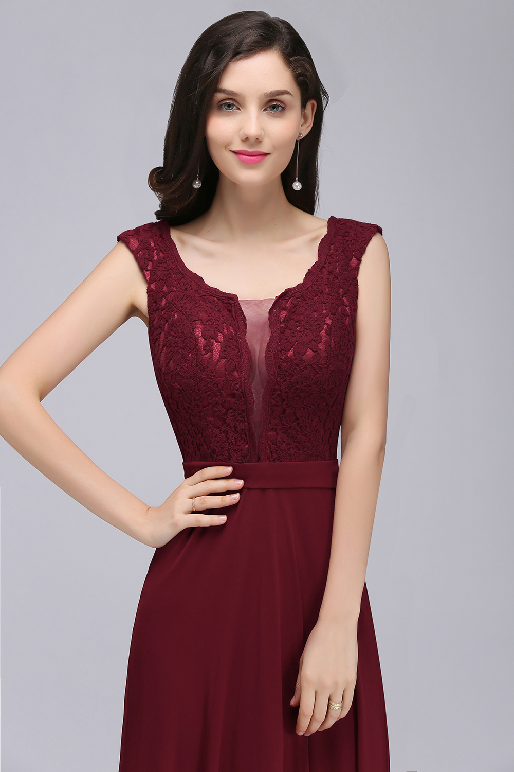 CORINNE | A-line Floor-length Lace Burgundy Elegant Prom Dress-newarrivaldress