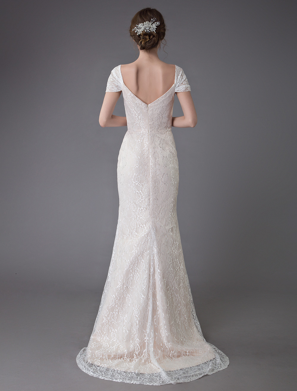 Lace Wedding Dress Vanilla Cream Sweetheart Short Sleeve Bridal Dress Mermaid Bridal Gown With Train Exclusive-newarrivaldress