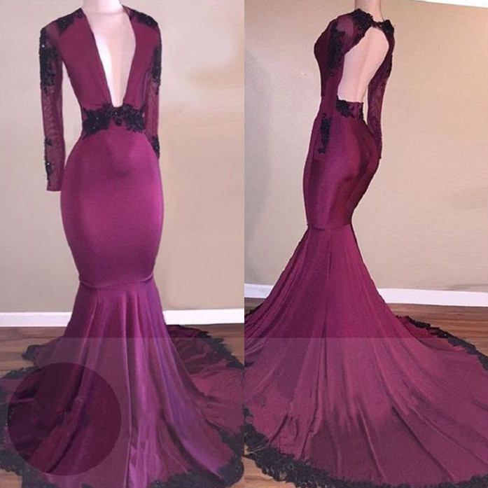 Burgundy LaceProm Dresses | Mermaid V-Neck Black Lace Evening Gowns BA7833-newarrivaldress