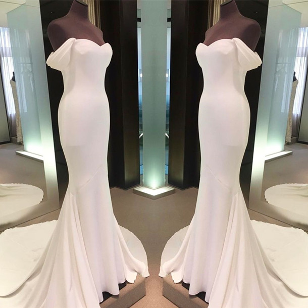 White Mermaid Off The Shoulder Cap Sleeve Prom Dresses-newarrivaldress