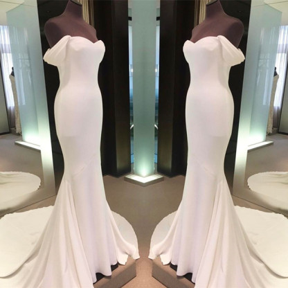 White Mermaid Off The Shoulder Cap Sleeve Prom Dresses-newarrivaldress