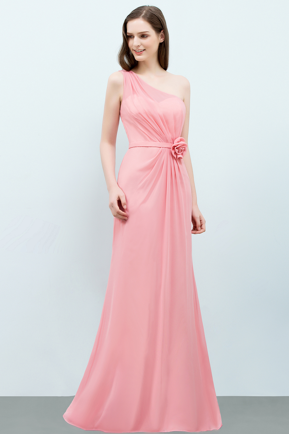SHERA | Mermaid Floor Length One-shoulder Ruffled Chiffon Bridesmaid Dresses with Flower-newarrivaldress