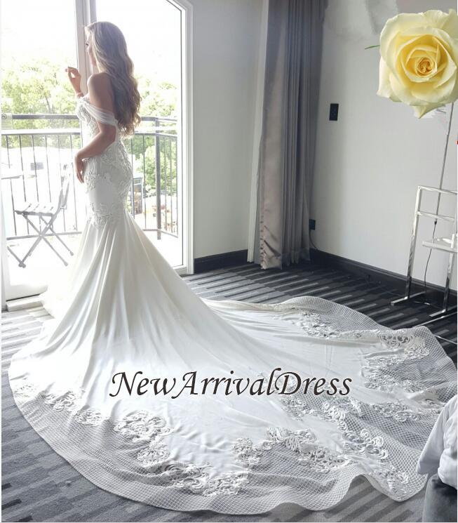 Elegant New Arrival Mermaid Sexy Off The Shoulder Train Beautiful Lace Appliques Wedding Dresses-newarrivaldress