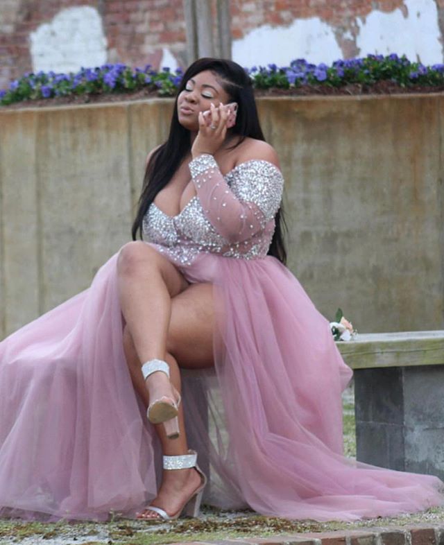 Pink Off-The-Shoulder Long-Sleevees Tulle Prom Dresses-newarrivaldress