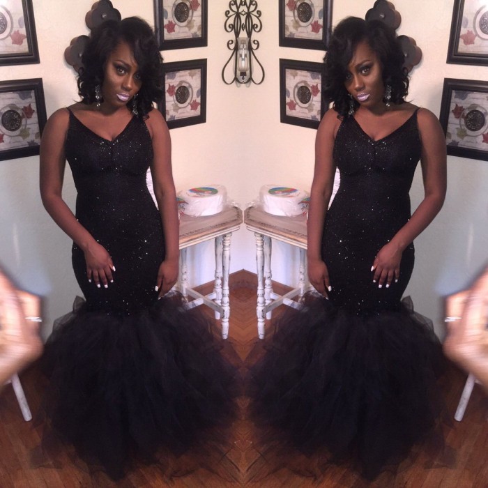 Sexy V-Neck Mermaid Party Dress | TulleProm Dress With Sequins BK0-newarrivaldress