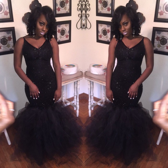Sexy V-Neck Mermaid Party Dress | TulleProm Dress With Sequins BK0-newarrivaldress