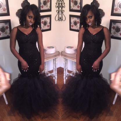 Sexy V-Neck Mermaid Party Dress | TulleProm Dress With Sequins BK0-newarrivaldress