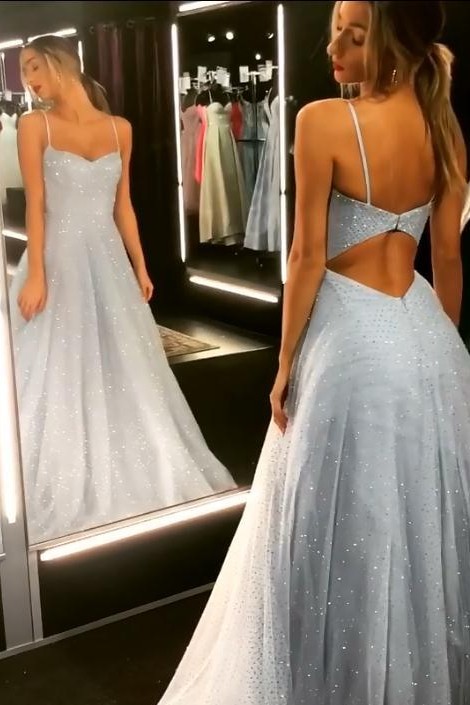 Sparkly Backless Dress Tulle Floor Length Prom Dresses | Long Evening Gowns-newarrivaldress