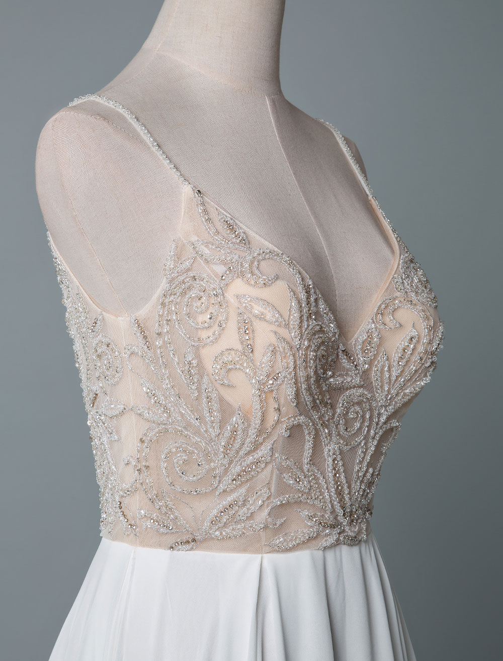 Simple Wedding Dress A Line V Neck Sleeveless Embroidered Chiffon Bridal Dresses With Train-newarrivaldress