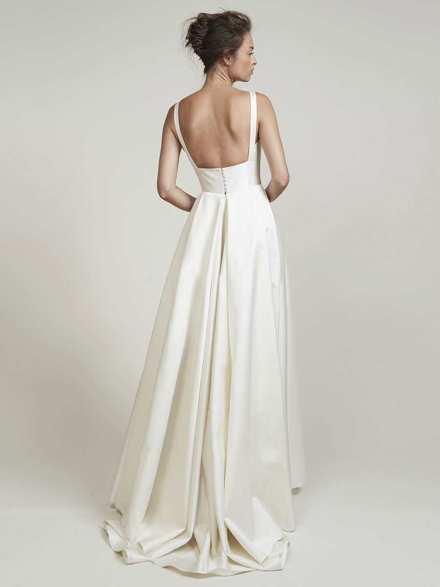 Vintage Wedding Dresses Square Neck Sleeveless Natural Waist Satin Fabric Court Train Sash Bridal Dress-newarrivaldress