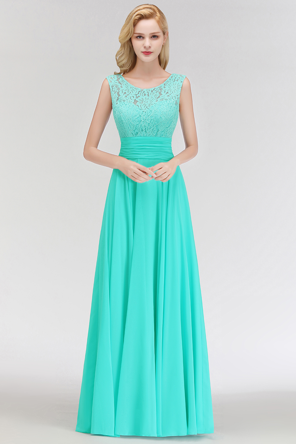 MACY | A-line Floor Length Lace Top Sleeveless Chiffon Bridesmaid Dresses-newarrivaldress